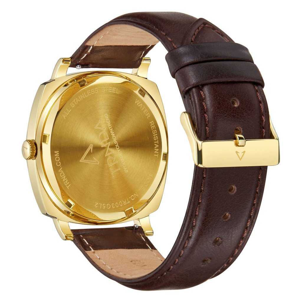 Trnda Men's Stainless Steel Gold Watch, Brown Leather | Trn45mbl