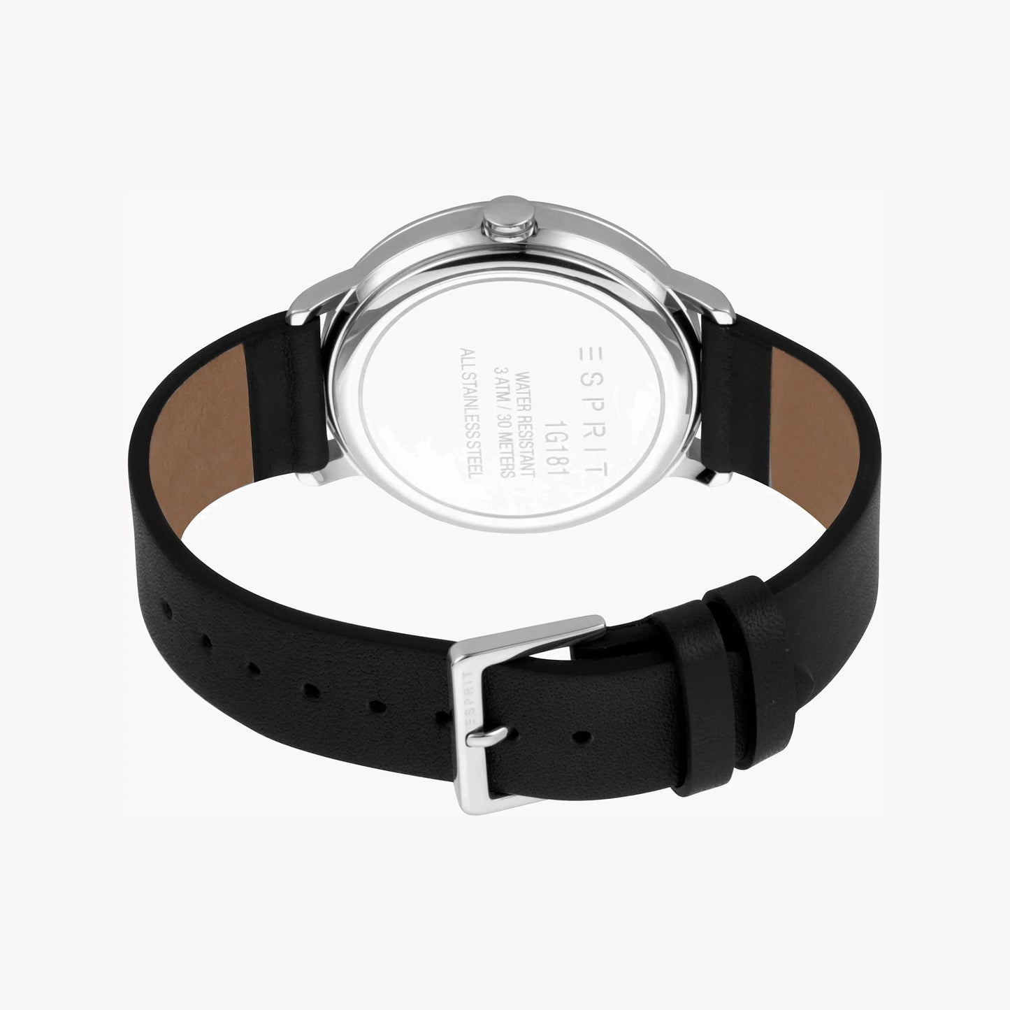 Esprit Men's Black Leather Watch, Silver Dial | Es1g201m0035