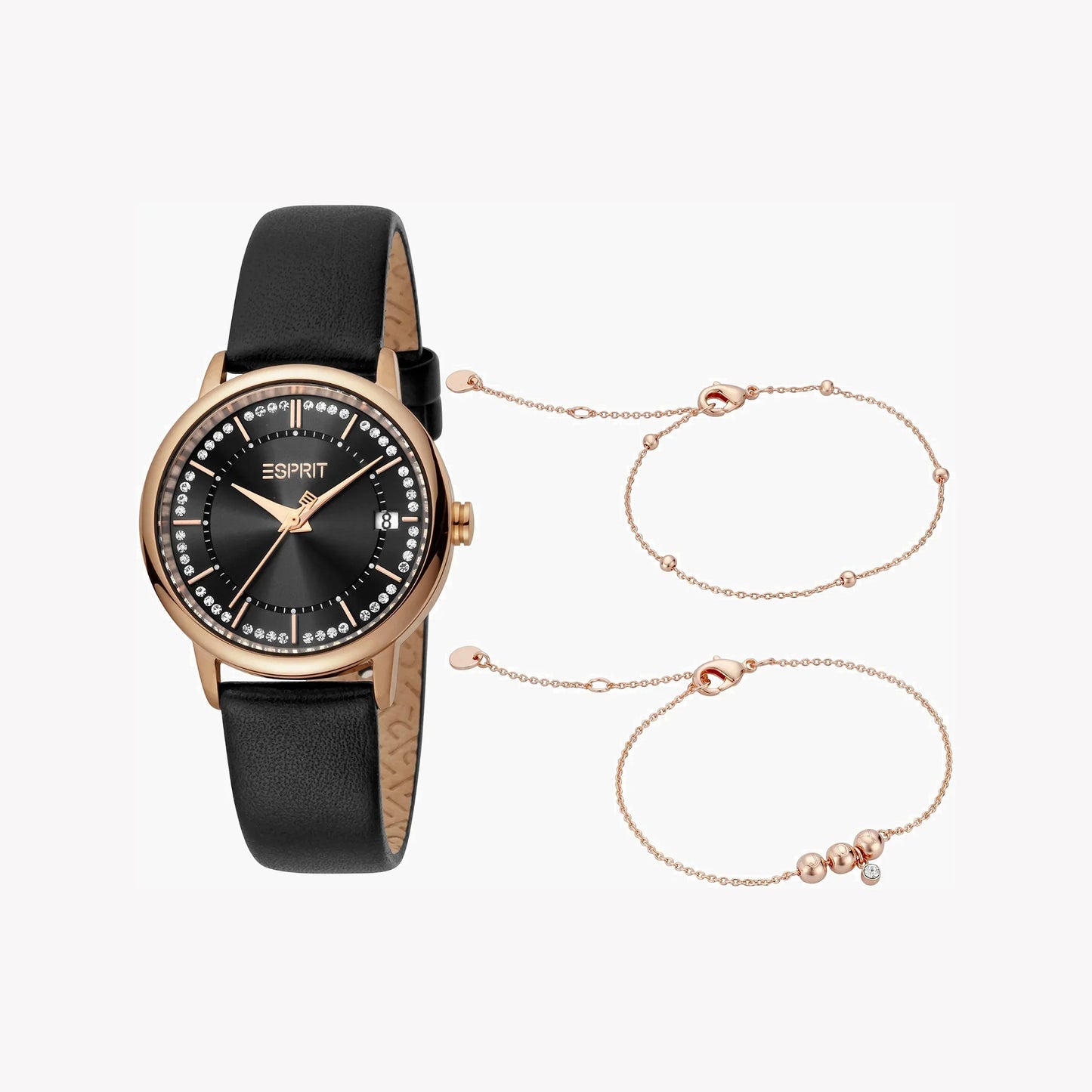 Esprit Women's Black Leather Watch, Black Dial | ES1L181L2035