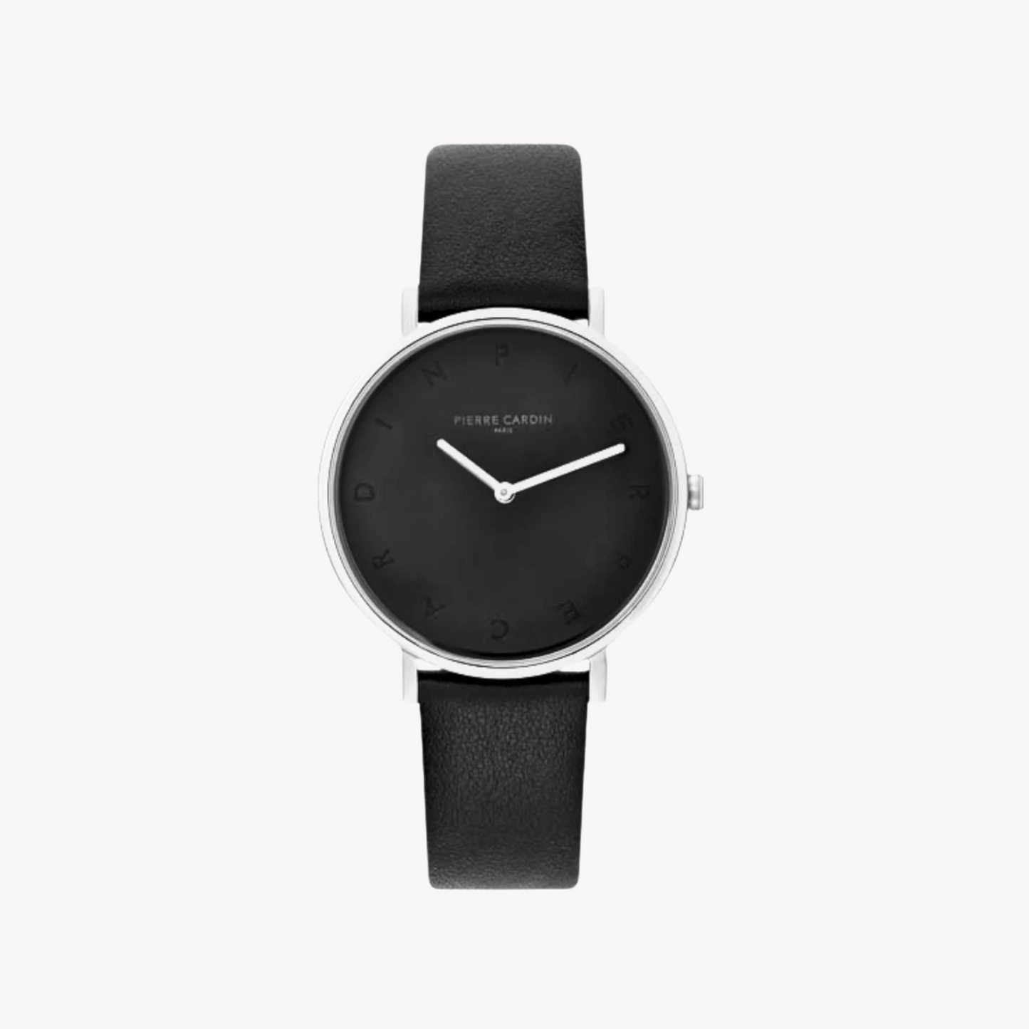 Pierre Cardin Women's Black Leather Watch, Silver Case | Cbv.1002