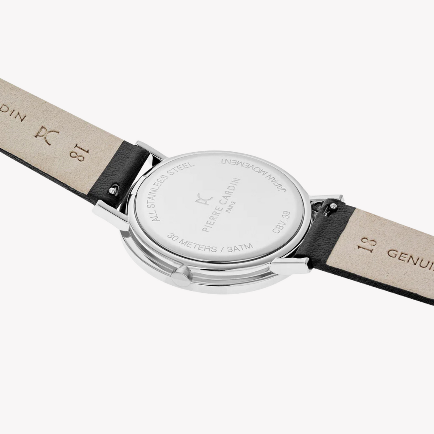 Pierre Cardin Women's Black Leather Watch, Silver Case | Cbv.1002
