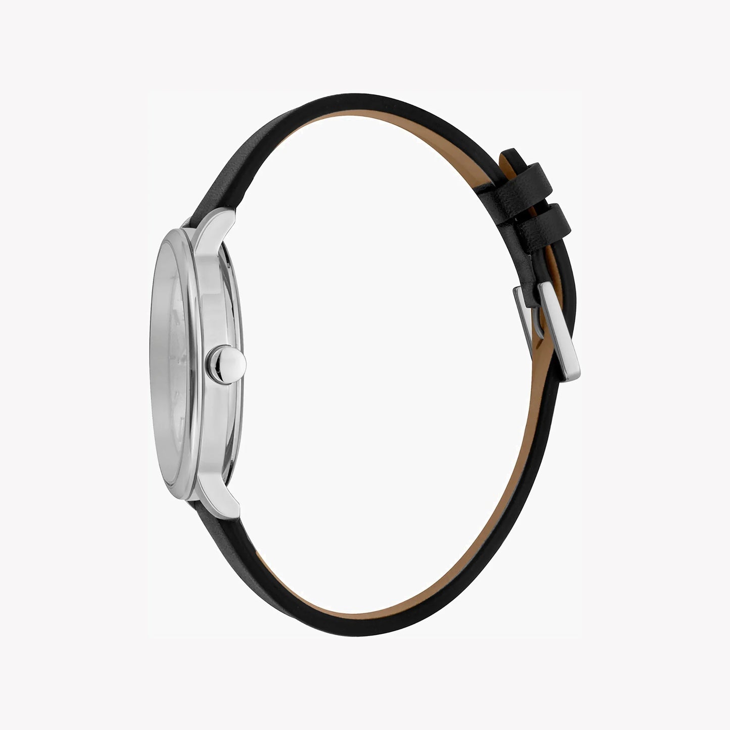 Esprit Men's Black Leather Watch, Silver Dial | Es1g201m0035