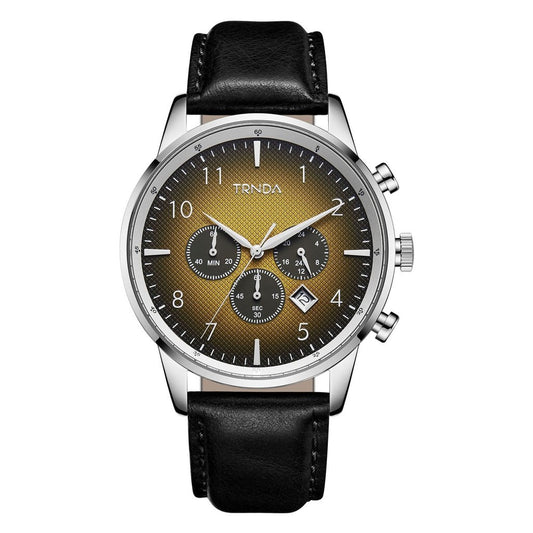 Trnda Men's Stainless Steel Watch, Black Leather Band | Trnda-001