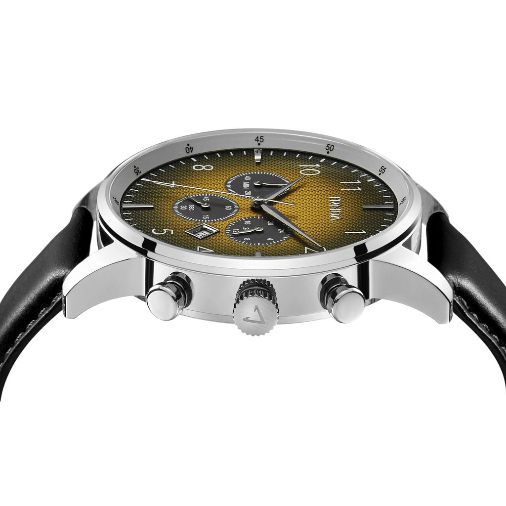 Trnda Men's Stainless Steel Watch, Black Leather Band | Trnda-001
