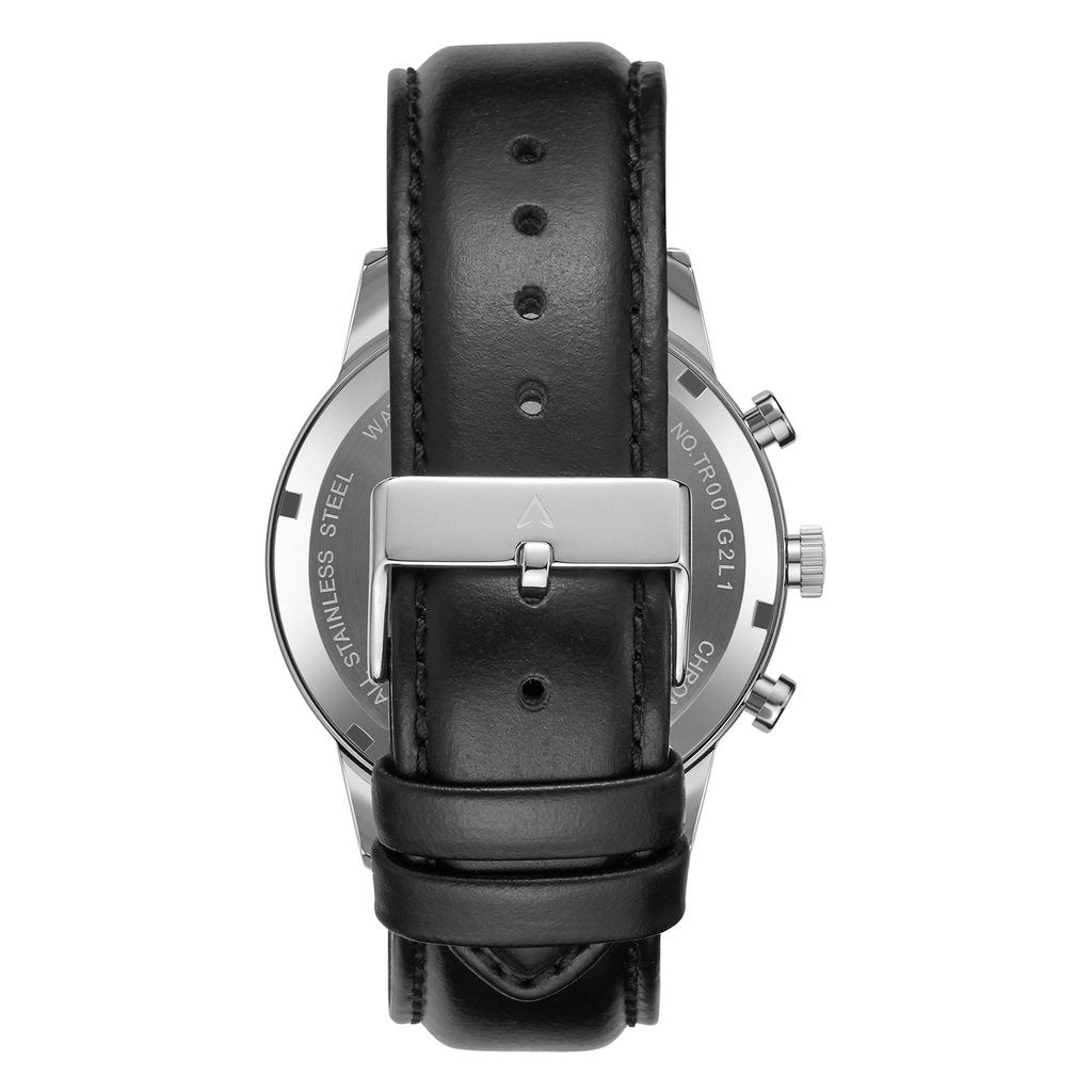 Trnda Men's Stainless Steel Watch, Black Leather Band | Trnda-001