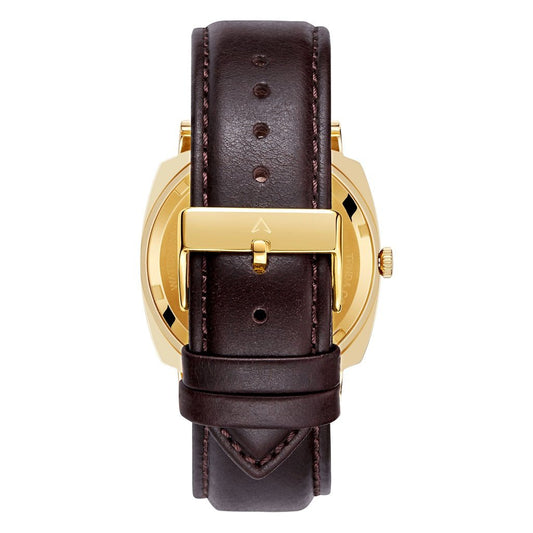 Trnda Men's Stainless Steel Gold Watch, Brown Leather | Trn45mbl