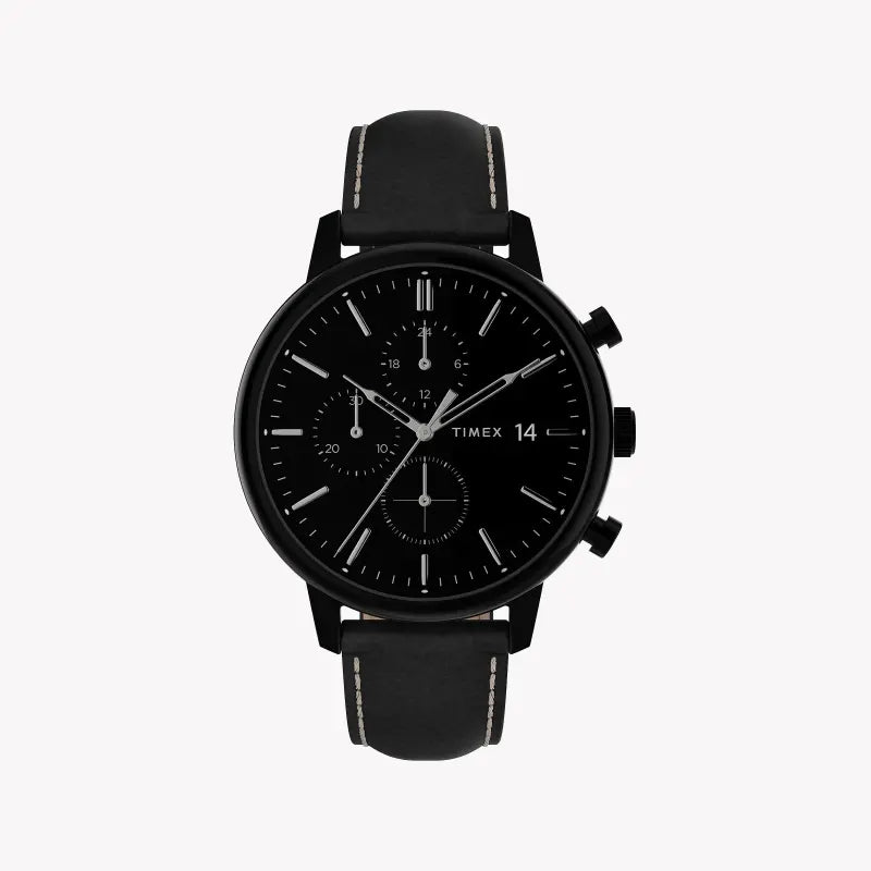 Timex Men's Black Leather Watch, Brass Case | Tw2u39200