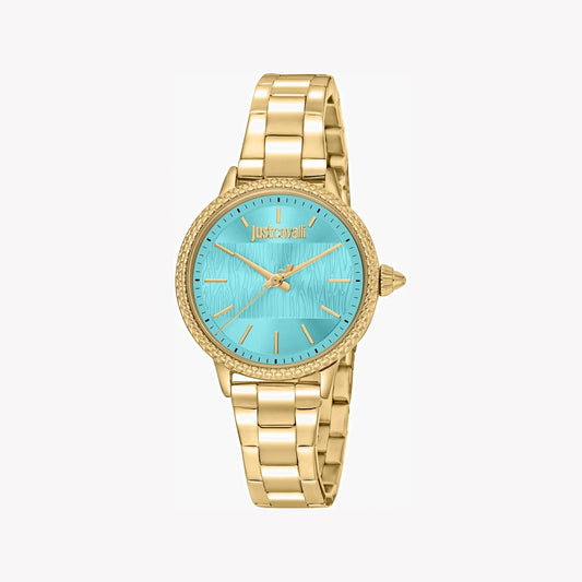 Just Cavalli Women's Gold Stainless Steel Watch, Turquoise Dial | Jc1l259m0065