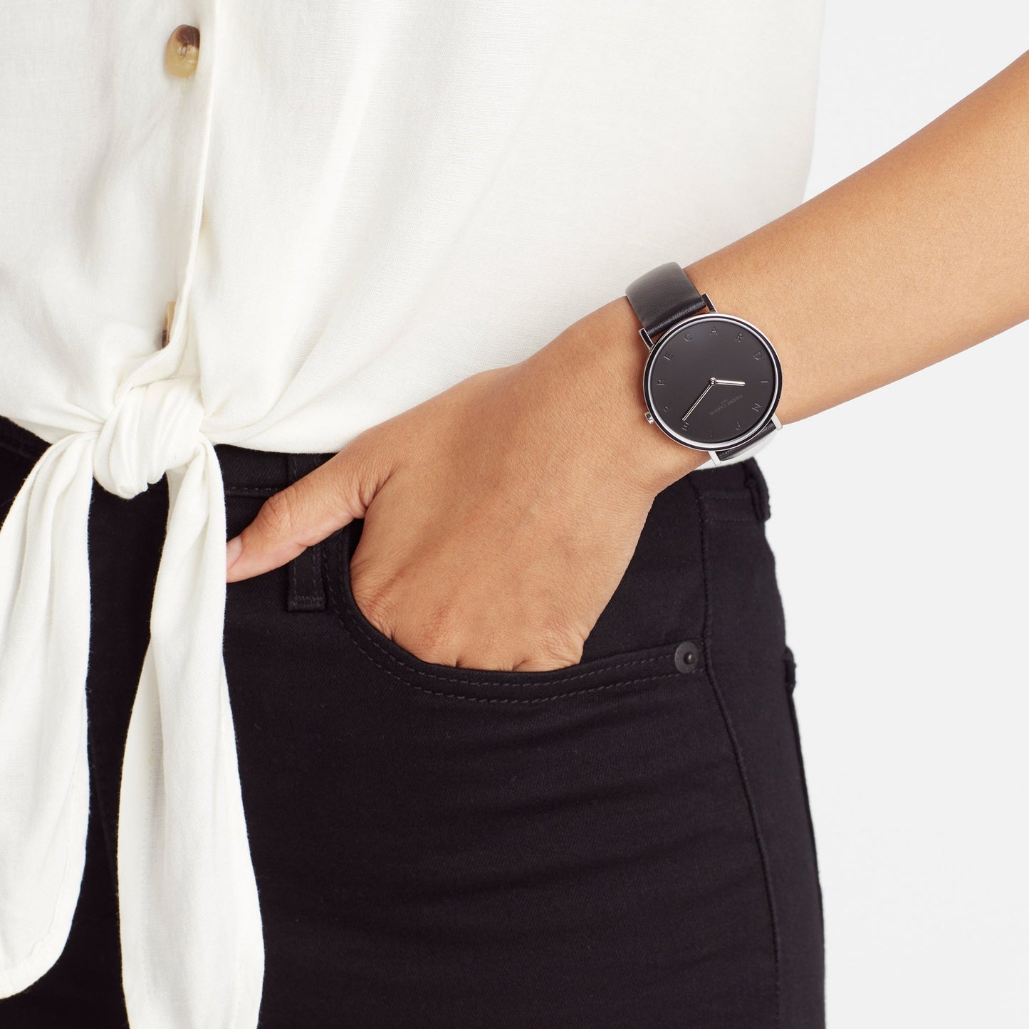 Pierre Cardin Women's Black Leather Watch, Silver Case | Cbv.1002
