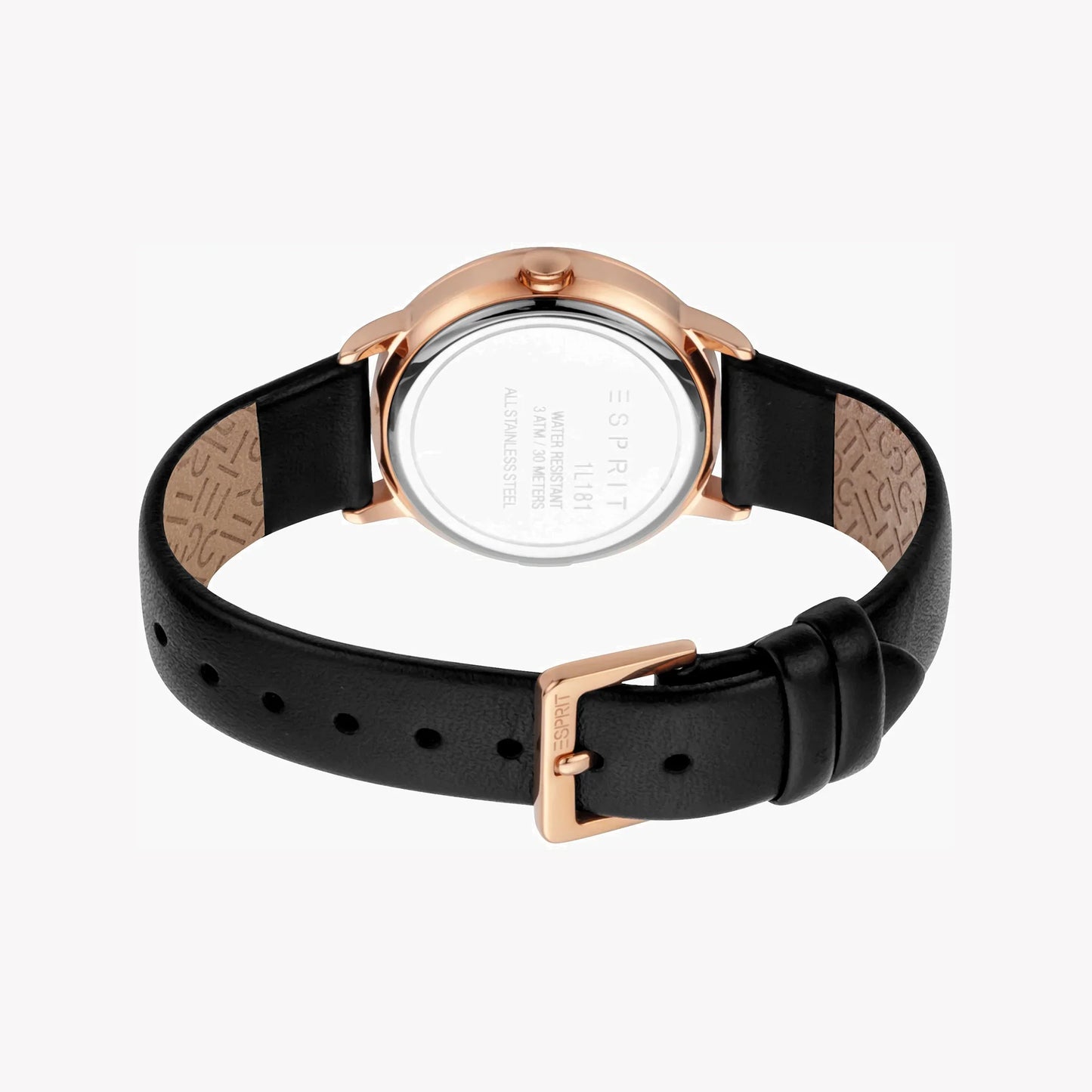 Esprit Women's Black Leather Watch, Black Dial | ES1L181L2035
