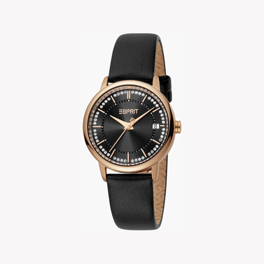 Esprit Women's Black Leather Watch, Black Dial | ES1L181L2035